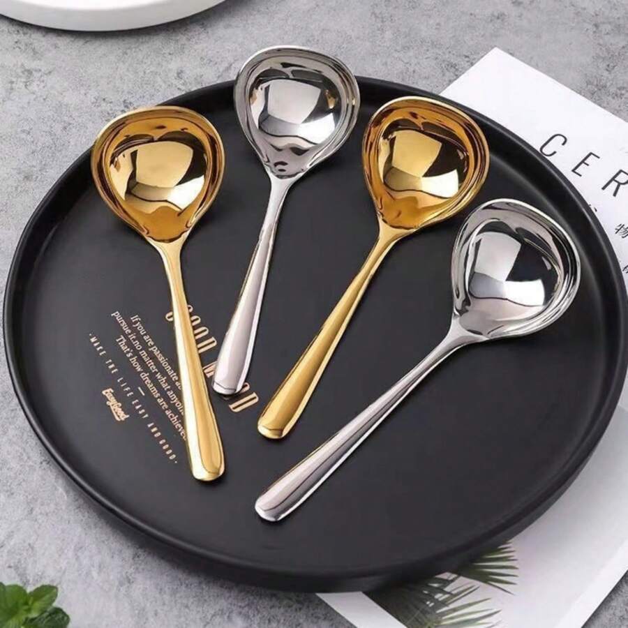 1pc 304 Stainless Steel Extra Large Soup Ladle, Thickened & Polished, Mirror Polished Tableware, Suitable For Home, Kitchen, Restaurant