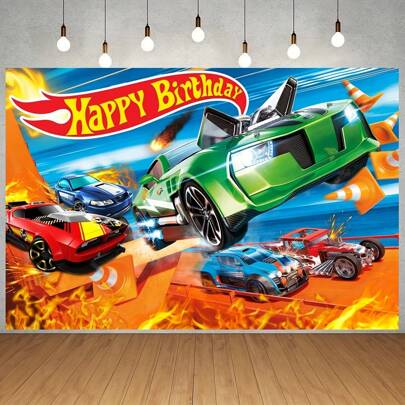 1pc Popular Car Birthday Party Decoration, Race Car Birthday Party Background Banner, Suitable For Indoor/Outdoor Birthday Party Decor