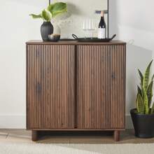 Lillian Fluted Bar Cabinet, Natural Pine Finish