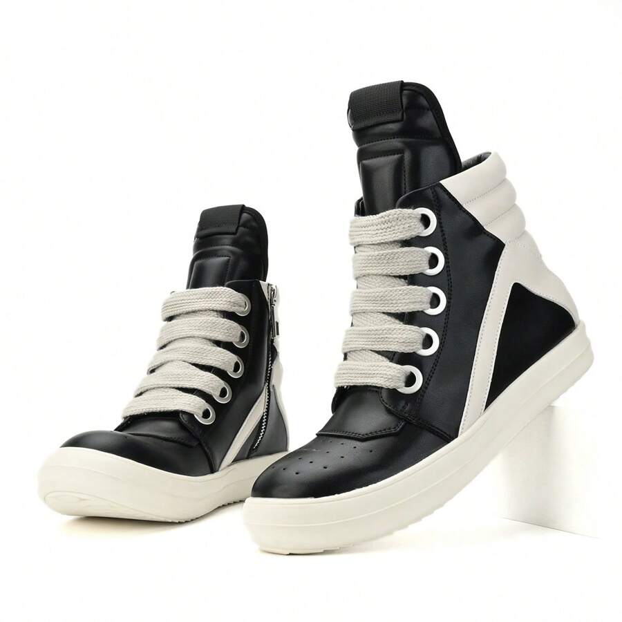 High-Top Thick-Soled Casual Personality Fashion Thick Laces Men's Sneakers All-Match Fashion Casual Shoes Men - 黑色 - 查看 1