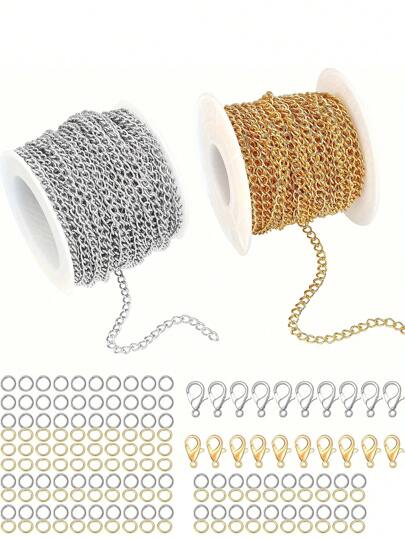 5m/Roll Necklace Chain Kit For DIY Jewelry Making, Contains 20pcs Lobster Clasp & 90pcs Jump Rings, 1m/Pack Excluding Lobster Clasp & Jump Rings
