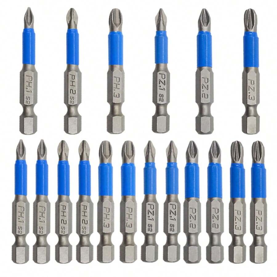 12pcs Household Anti-Slip Cross Head Alloy Steel Bits, Hexagonal Shank, Blue Plated, 50mm Electric Screwdriver Bit Set