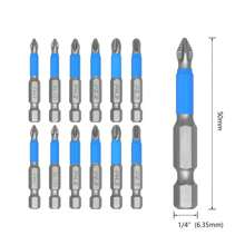 12pcs Household Anti-Slip Cross Head Alloy Steel Bits, Hexagonal Shank, Blue Plated, 50mm Electric Screwdriver Bit Set