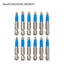 12pcs Household Anti-Slip Cross Head Alloy Steel Bits, Hexagonal Shank, Blue Plated, 50mm Electric Screwdriver Bit Set