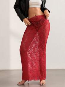 Women Lace Long Skirt High Waist Vintage A-Line Midi Skirt Y2K Summer Elegant Beach Party Maxi Skirts - 紅色 - 查看 6