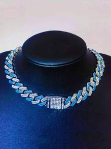 Collar de Miami con circonita cúbica azul, dorada y dorado-azul, joyería unisex de hip hop, diseño de lujo, accesorios para fiestas en la playa, conjunto de regalos de Navidad, Acción de Gracias, Año Nuevo, viene con caja