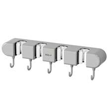 Broom Mop Holder With Hooks Wall Mounted Broom Storage Rack No Drilling Self-Adhesive Mop Broom Organizer Mop Holder Hanger For Bathroom Office Kitchen Closet Garage