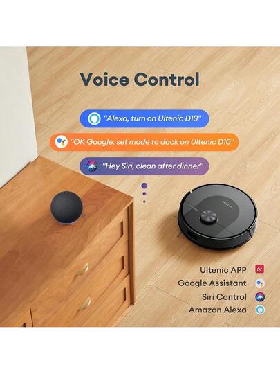 Ultenic D10 Robot Stofzuiger Cleaner, 15mins Fast LiDAR Mapping, 4000Pa Suction, 120mins Runtime, Auto Boost On Carpet, No Go Zone, Schedule, Si.Ri/Alexa/APP Remote Control, Hardwood, Tile, Etc. view 9