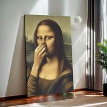 Arte en lienzo parodia divertida de la Mona Lisa - Decoración de pared enmarcada para baño, dormitorio, sala de estar - Regalo perfecto para fiestas, fácil de colgar