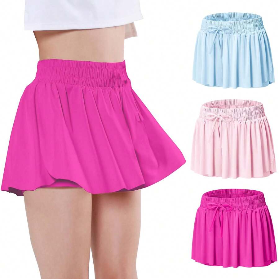 EXARUS Girls Butterfly Shorts Flowy Dance Athletic 2 In 1 Cheer Skorts Flutter Skirt Running Preppy Clothes Kids 6-14Y - tập 6 - Xem 1