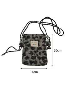 1pc Women Plush Leopard Print Handbag, Clutch Bag Warm & Cute For Student, Messenger Bag, Shoulder Bag, Large Capacity, Multi-Functional For Work, Travel, School, Phone & Makeup, Vintage, Anti-Theft, Autumn/Winter