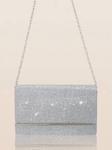 Bolso de embrague de fiesta cuadrado elegante y lujoso para mujer, bolso de fiesta de lujo y de moda con cadena de metal, kit de 24 uñas postizas elegantes y de unicolor extraíbles con brillantes, pendientes con pedrería, collar colgante y pulsera, adecuado para mujeres y niñas para banquetes, bailes, fiestas y bodas.