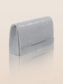 Bolso de embrague de fiesta cuadrado elegante y lujoso para mujer, bolso de fiesta de lujo y de moda con cadena de metal, kit de 24 uñas postizas elegantes y de unicolor extraíbles con brillantes, pendientes con pedrería, collar colgante y pulsera, adecuado para mujeres y niñas para banquetes, bailes, fiestas y bodas.