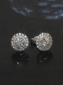 kuuioe Bộ 2 chiếc/Bộ Hoa tai đính đá Zirconia vuông cổ điển phong cách Hip Hop lấp lánh, Trang sức thời trang và thanh lịch dành cho nam và nữ, Thích hợp để đeo hàng ngày - tròn - Xem 15