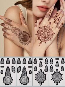 4 Sheets Hand Flower Henna Tattoo Stencil Stickers Flora Adhesive Hollow Stickers For Hand Body Art Painting Reusable Tattoo Templates For Party Mehndi Designs