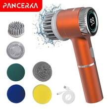 PANCERKA Electric Spin Scrubber, TYPE-C Chargeable Shower Scrubber For Bathroom,5 Replaceable Heads, LED Display, Three-Speed Adjustable Handheld Spin Scrubber, Power Shower Scrubber For Cleaning Kitchen ,Tile, Grout, Tub, Stove, Car, Windows