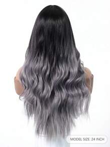 美丽自然 24 英寸渐变灰色中分卷发波浪假发女士假发合成纤维假发，非常适合度假旅行家庭聚会日常佩戴