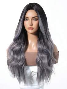 美丽自然 24 英寸渐变灰色中分卷发波浪假发女士假发合成纤维假发，非常适合度假旅行家庭聚会日常佩戴
