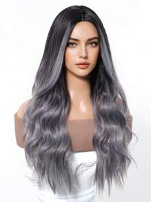 美丽自然 24 英寸渐变灰色中分卷发波浪假发女士假发合成纤维假发，非常适合度假旅行家庭聚会日常佩戴