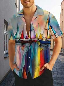 Men's 3D Print Creative Funny Short Sleeve Shirt, Summer