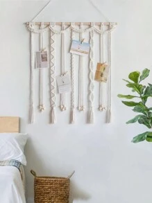1 pieza, Expositor de fotos de pared de macramé con pinzas, marco de fotos collage estilo bohemio con cuentas de madera, guirnalda de fotos con pinzas, regalo para dormitorio, apartamento, sala de estar, aula