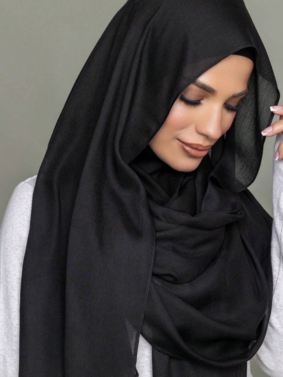 Set de 2 piezas de Hijab a juego y gorra interior, de unicolor, tela de modal cómoda, suave y transpirable, 1 gorro tipo tubo + 1 pañuelo de modal delgado, adecuado para el cubrimiento conservador diario - Negro - Ver 1