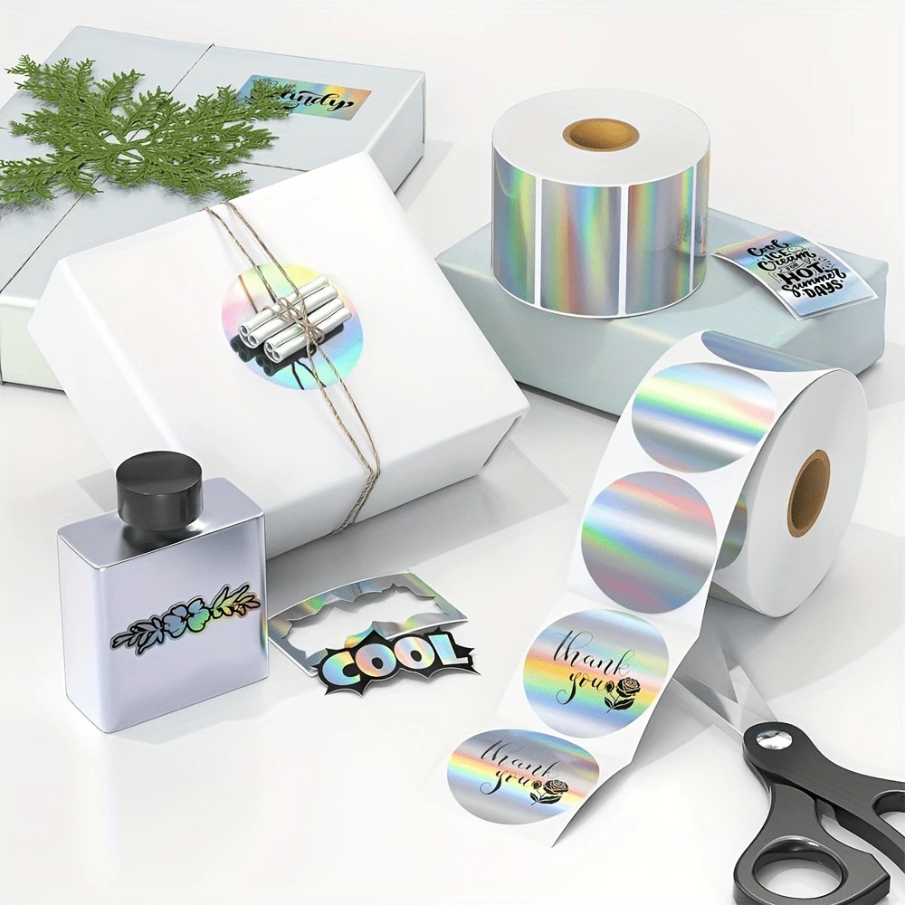 400 étiquettes Thermiques Holographiques 5x5cm - Autocollants Argentés Pour Imprimante Thermique
