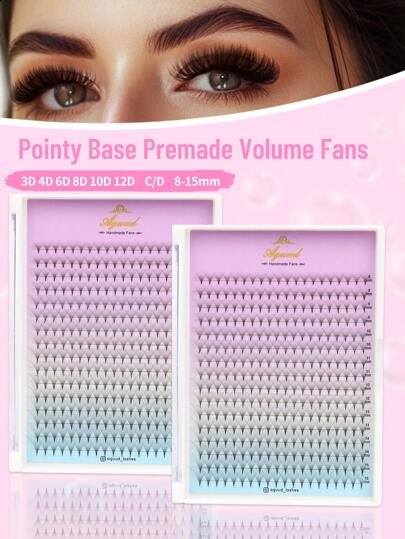 640/320 Ventagli a 16 file con base a punta, prefiniti, neri, 3D, 4D, 5D, 6D, 8D, 10D, 12D, 0,05 mm, estensioni ciglie pre-assemblate, grappoli di ciglie, ciglie individuali, ciglie finte