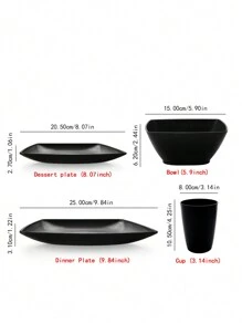 4/16 Piece Plastic Square Tableware Set, Includes Bowls, Plates, Cups, Suitable For 1-4 People, Suitable For Dining, Picnic, Camping, Dishwasher & Microwave Friendly,School Supplies