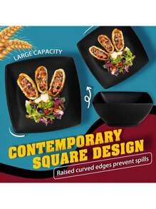 4/16 Piece Plastic Square Tableware Set, Includes Bowls, Plates, Cups, Suitable For 1-4 People, Suitable For Dining, Picnic, Camping, Dishwasher & Microwave Friendly,School Supplies
