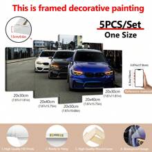 5 peças/conjunto de pôster em tela com moldura de madeira, arte moderna, pôster em tela de três carros de luxo, presente ideal para quarto, sala de estar, corredor, arte de parede, decoração de parede, decoração de inverno, decoração de parede, pôsteres de decoração de quarto, arte de parede, coisas de decoração de quarto (emolduradas)
