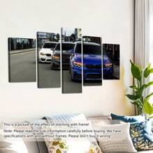 5 peças/conjunto de pôster em tela com moldura de madeira, arte moderna, pôster em tela de três carros de luxo, presente ideal para quarto, sala de estar, corredor, arte de parede, decoração de parede, decoração de inverno, decoração de parede, pôsteres de decoração de quarto, arte de parede, coisas de decoração de quarto (emolduradas)