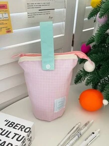女款拼色格紋單層鉛筆袋－辦公用品收納袋、學生文具收納袋、時尚收納袋（大容量、拉鍊開合；適合教師與學生） - 彩色 - View 13