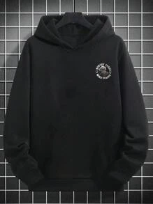 Men's Casual Hoodie With Letter And Skull Element Print, Street Style, Autumn/Winter - Black - View 7