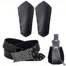 4 件套 PU 皮革腰带袋和袖口套装，适合所有季节，腰带袋，袖口，复古设计，适用于 LARP 角色扮演道具 - A - 查看 7