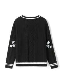 Women's Knit Cardigan  Autumn Winter Long Sleeve V Neck  Star Print Button Down  Cozy Knitwear - màu đen - Xem 8