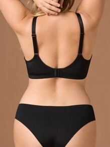 Elegant Black Satin Minimizer With Lace Trim T-Shirt Bra – Women's Plus Size, Compression, Lift, Full Coverage & Ultimate Comfort