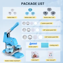Máquina para hacer botones de múltiples tamaños, máquina prensadora de botones de 1''/1.25''/2.25'', kit de máquina para hacer botones con máquina, troqueles, recargas de botones, 300 sets - Azul - Ver 6