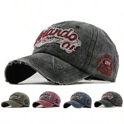 男女款仿旧“奥兰多 01”刺绣棒球帽 - 复古可调节户外休闲帽