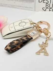 1个锌合金钥匙扣，印花PU皮革设计，带闪亮皇冠字母吊坠，防锈涂层，适合悬挂车钥匙、钥匙等。用途广泛，必备单品！ - 彩色 - 查看 2
