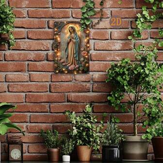 Señal de metal vintage con la Virgen María y flores - Decoración artística religiosa para el hogar, el garaje o el club - Arte de pared metálico duradero de 8x12 pulgadas, fácil de instalar, decoración perfecta para la habitación