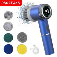 PANCERKA Electric Spin Scrubber, TYPE-C Chargeable Shower Scrubber For Bathroom,5 Replaceable Heads, LED Display, Three-Speed Adjustable Handheld Spin Scrubber, Power Shower Scrubber For Cleaning Kitchen ,Tile, Grout, Tub, Stove, Car, Windows
