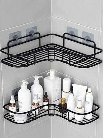 1/2 pièces Étagère de rangement murale triangulaire noire polyvalente avec adhésif pour salle de bain, cuisine, cosmétiques, douche. Décoration de salle de bain, organisateur de salle de bain, décoration d'automne, rentrée scolaire