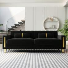 DANGDAI 85.63" Modern Black Velvet Sofa With Gold Metal Legs Large Upholstered Comfy 3 Seater Black Couches For Living Room Bedroom Office - màu đen - Xem 1