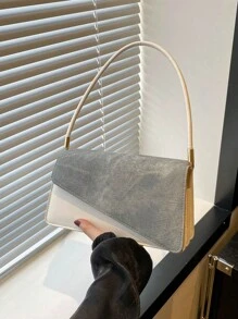 Minimalist Contrast Color Casual Shoulder Tote Handbag - Blue - View 2