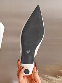 Sapatos femininos plus size bico fino tira ajustável cor sólida salto alto stiletto, estilo elegante adequado para trabalho, deslocamento de negócios, uso diário, temporada completa, sapatos de Pu branco - Branco - Ver 7