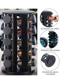 Especiero Giratorio 360º, con 20 Frascos de Vidrio, 5 Niveles, Organizador de Cocina, Especiero, Especie de Cocina, Estante Organizador de Especias, 34 * 22 * 22 cm, Bluelander. - Negro - Ver 6