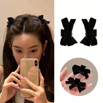 2pcs Women's Hair Accessories, Black Retro Bow Hair Claws, Hair Clips, Hairpins For Braids, Hairstyling, Half Up Hairdos Street Halloween