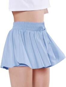 EXARUS Girls Butterfly Shorts Flowy Dance Athletic 2 In 1 Cheer Skorts Flutter Skirt Running Preppy Clothes Kids 6-14Y - set9 - 查看 2