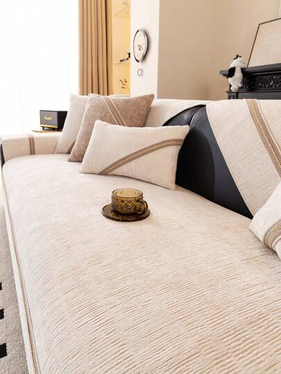 1 pezzo Copridivano a righe verticali per tutte le stagioni, design antiscivolo moderno, texture personalizzata a rose, adatta agli animali domestici e resistente alle macchie